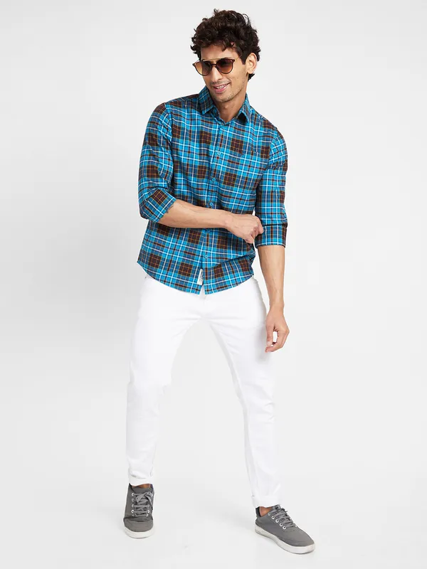 Being Human Clothing Men Slim Fit Shirts-Teal
