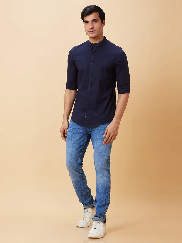 Being Human Men Slim Fit Shirts-Navy