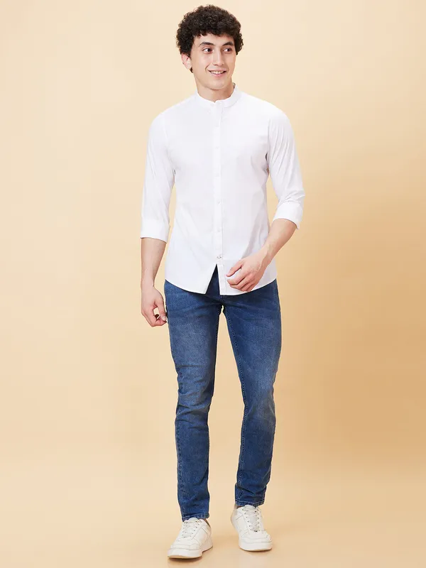 Being Human Men Slim Fit Shirts-White