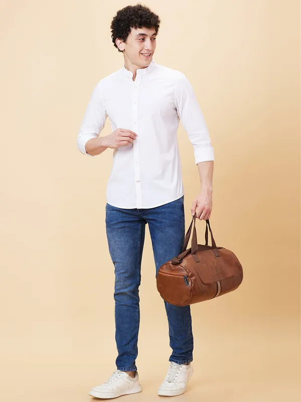 Being Human Men Slim Fit Shirts-White