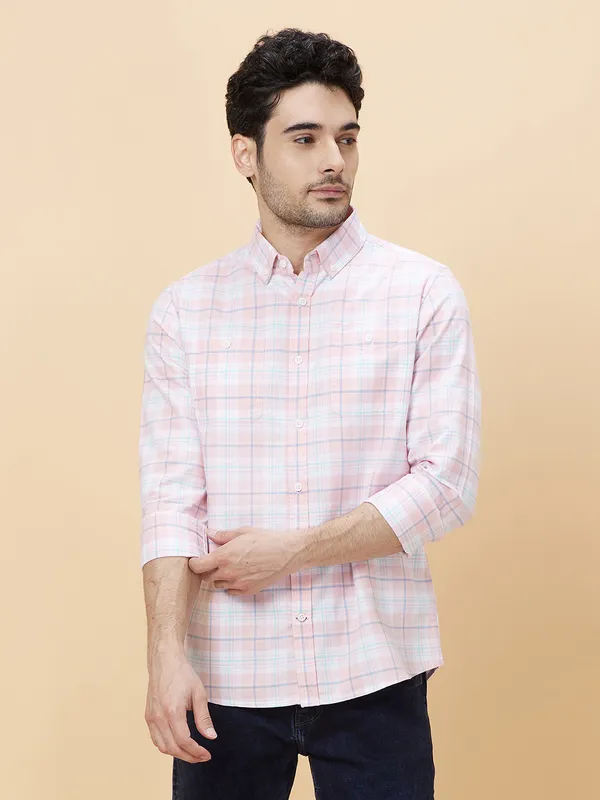 Being Human Clothing Men Slim Fit Shirts-White/Pink