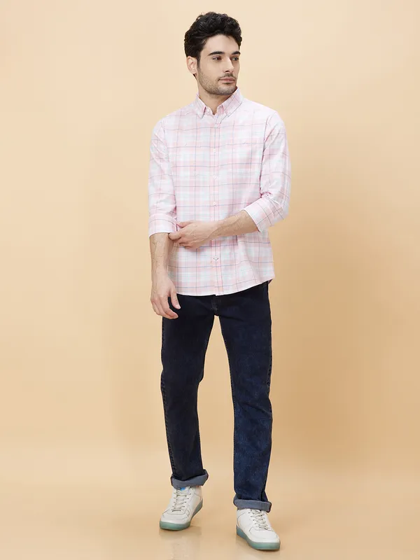 Being Human Clothing Men Slim Fit Shirts-White/Pink