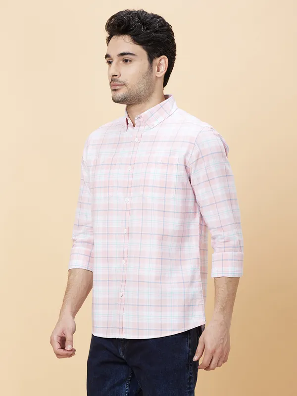 Being Human Clothing Men Slim Fit Shirts-White/Pink