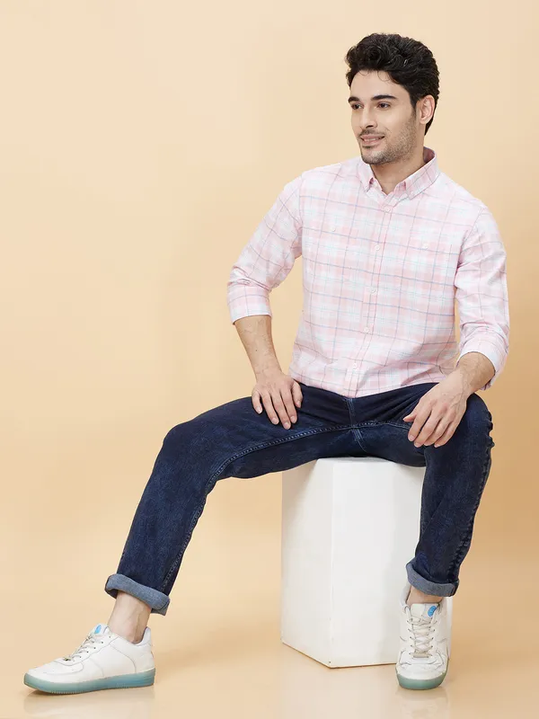 Being Human Clothing Men Slim Fit Shirts-White/Pink