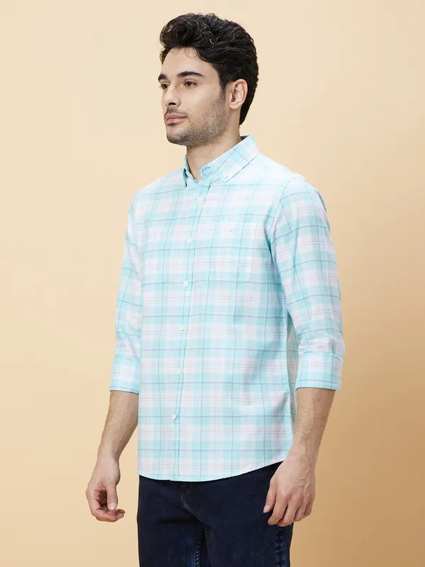 Being Human Clothing Men Slim Fit Shirts-White/Sea Green