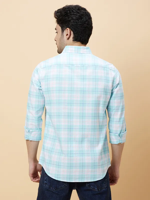 Being Human Clothing Men Slim Fit Shirts-White/Sea Green