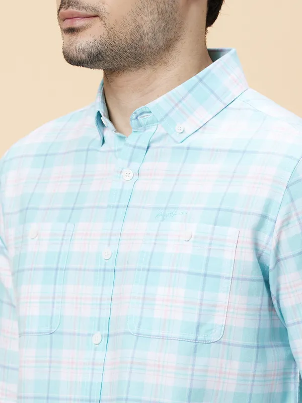 Being Human Clothing Men Slim Fit Shirts-White/Sea Green