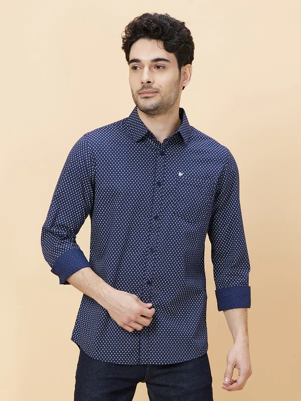 Being Human Clothing Men Slim Fit Shirts-White/Navy