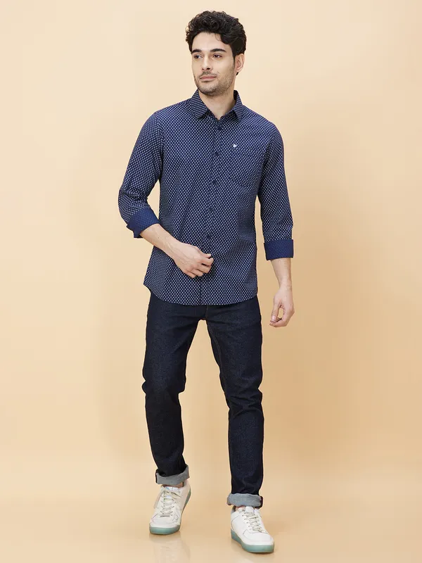 Being Human Clothing Men Slim Fit Shirts-White/Navy