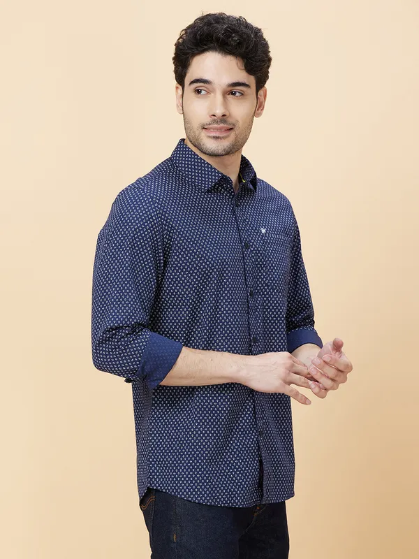 Being Human Clothing Men Slim Fit Shirts-White/Navy