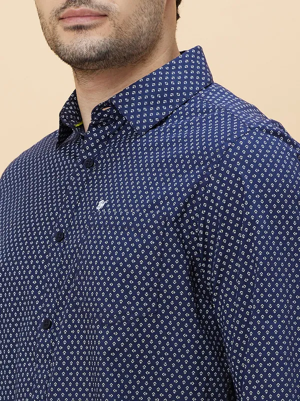 Being Human Clothing Men Slim Fit Shirts-White/Navy