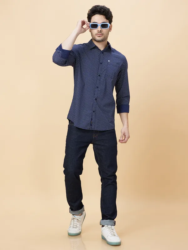 Being Human Clothing Men Slim Fit Shirts-White/Navy