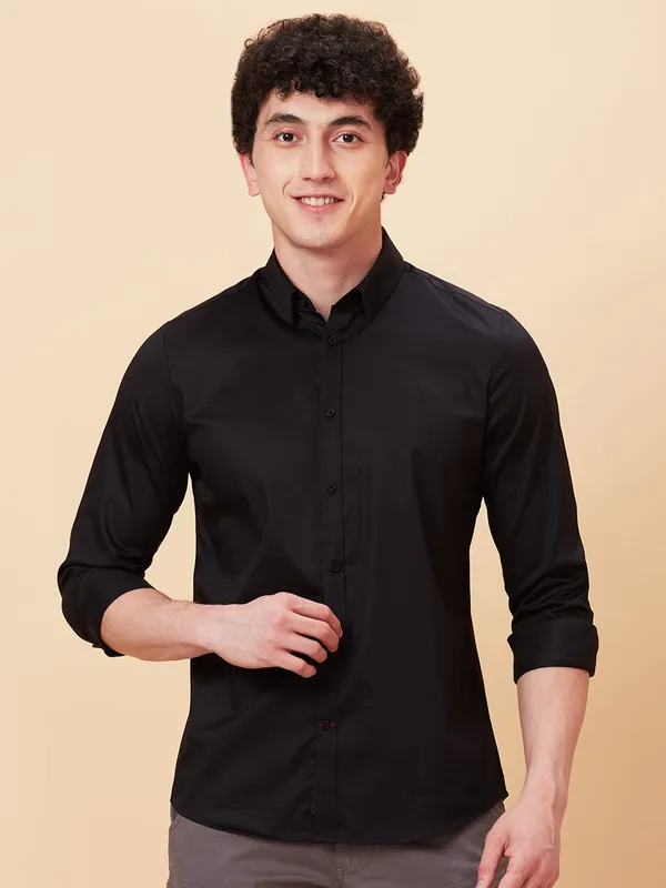 Being Human Clothing Men Slim Fit Shirts-Black
