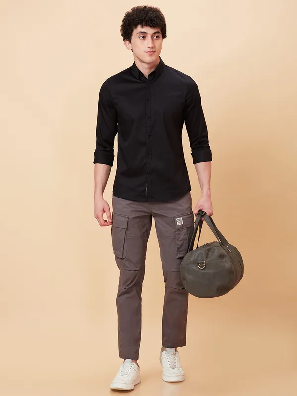Being Human Clothing Men Slim Fit Shirts-Black