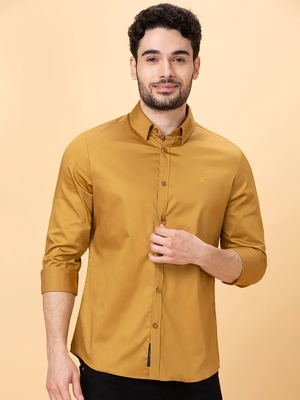 Being Human Clothing Men Slim Fit Shirts-Camel