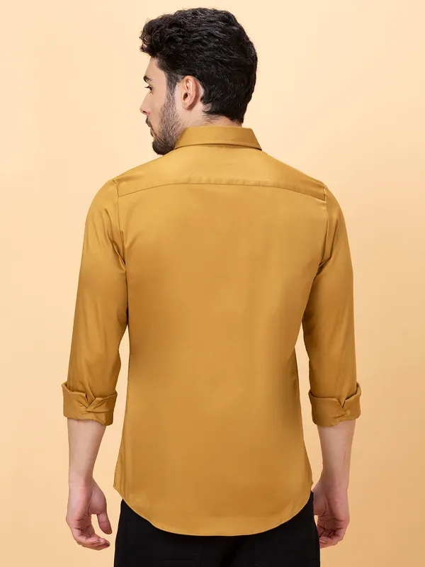 Being Human Clothing Men Slim Fit Shirts-Camel