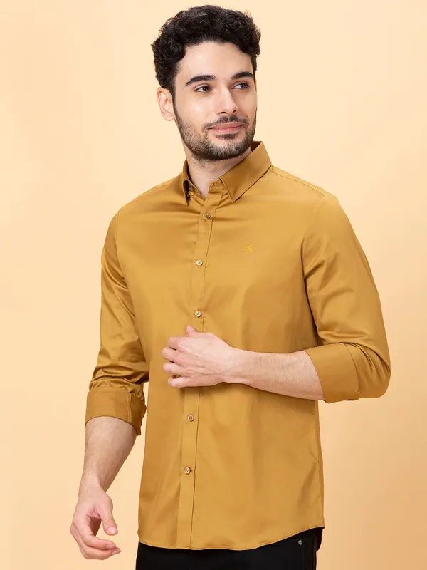 Being Human Clothing Men Slim Fit Shirts-Camel