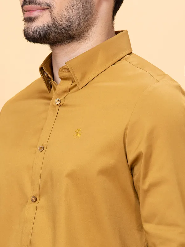 Being Human Clothing Men Slim Fit Shirts-Camel