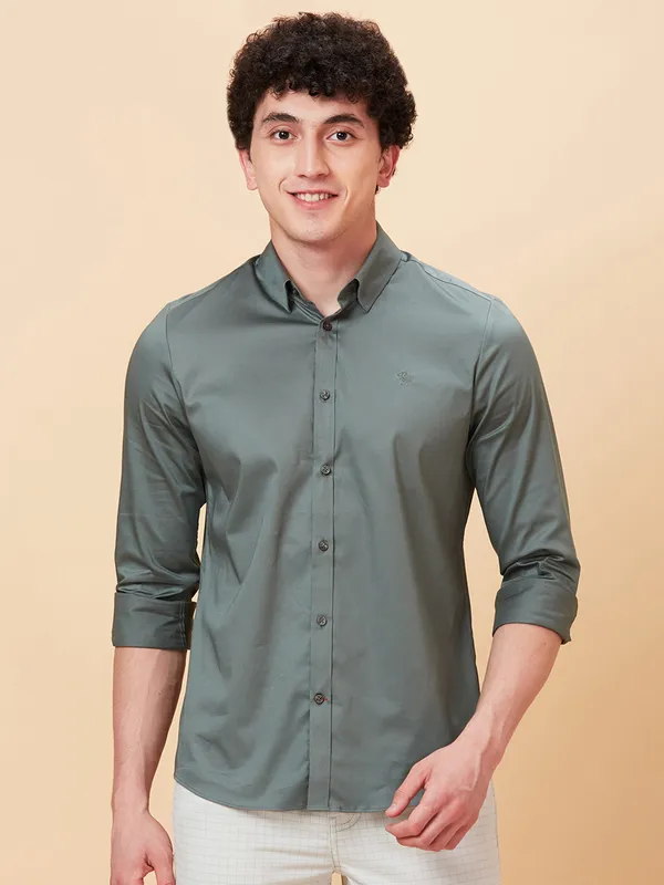 Being Human Clothing Men Slim Fit Shirts-Forest Green