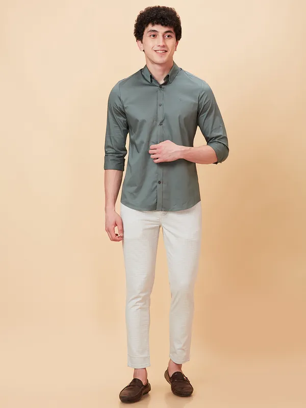 Being Human Clothing Men Slim Fit Shirts-Forest Green