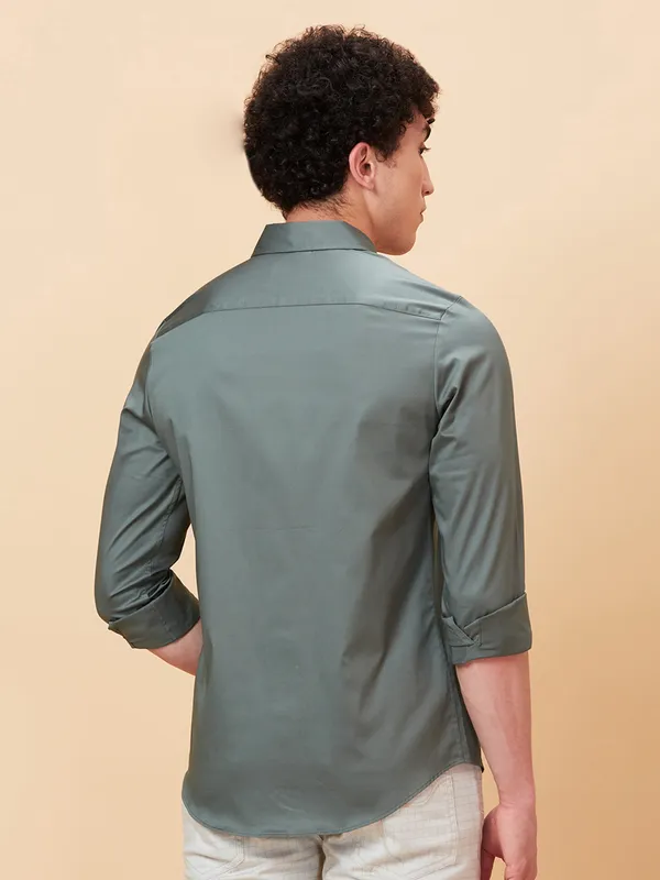Being Human Clothing Men Slim Fit Shirts-Forest Green