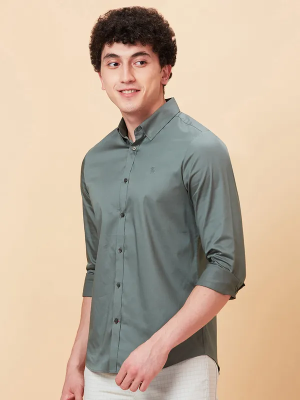 Being Human Clothing Men Slim Fit Shirts-Forest Green