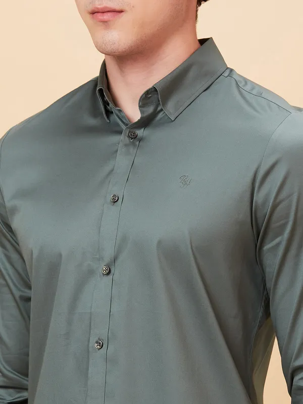 Being Human Clothing Men Slim Fit Shirts-Forest Green