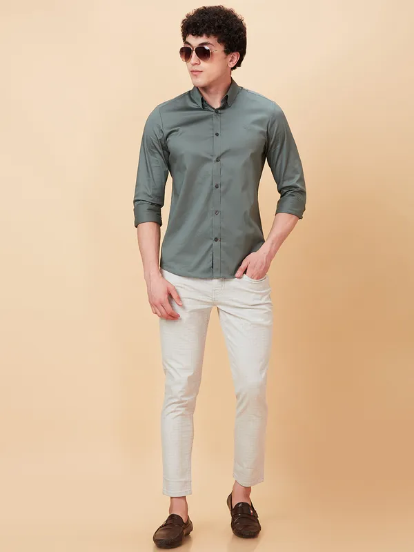 Being Human Clothing Men Slim Fit Shirts-Forest Green