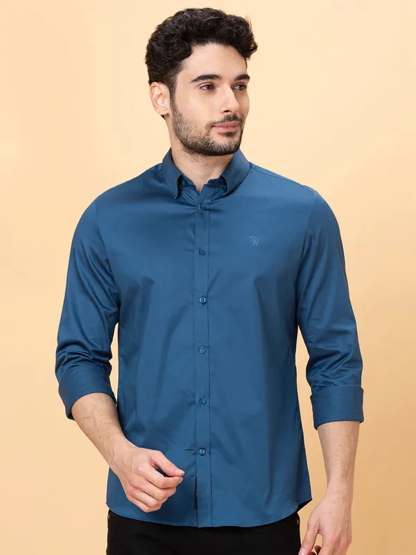 Being Human Clothing Men Slim Fit Shirts-Midnight Blue
