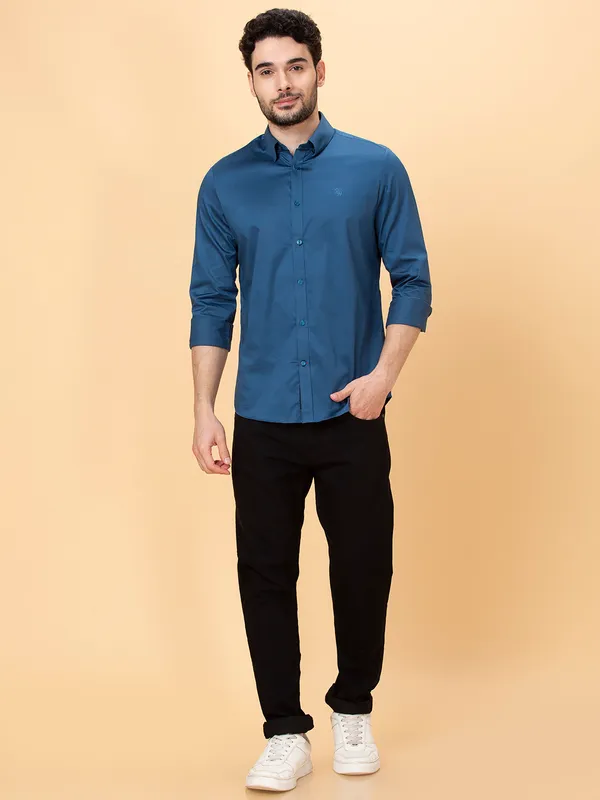 Being Human Clothing Men Slim Fit Shirts-Midnight Blue
