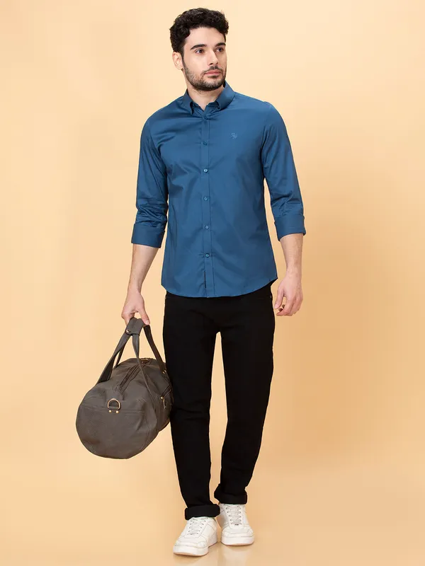 Being Human Clothing Men Slim Fit Shirts-Midnight Blue