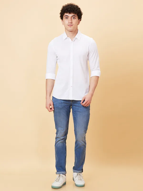 Being Human Men Slim Fit Shirts-White