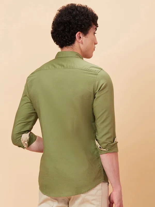 Being Human Men Slim Fit Shirts-Dk.Olive