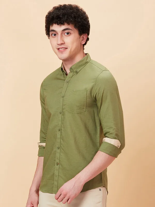 Being Human Men Slim Fit Shirts-Dk.Olive