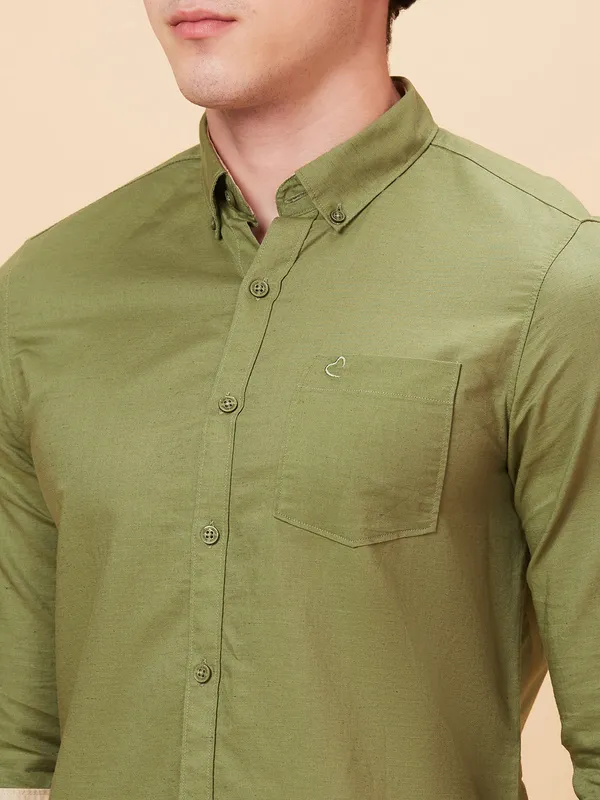 Being Human Men Slim Fit Shirts-Dk.Olive