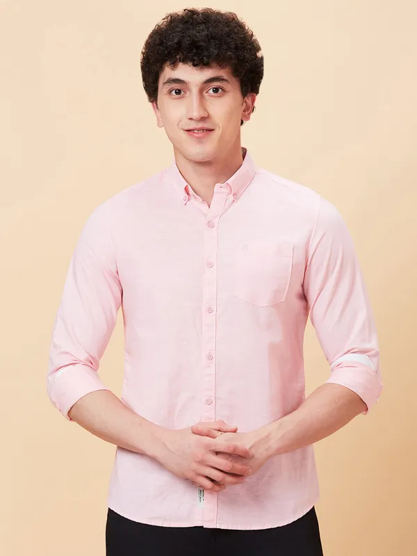 Being Human Men Slim Fit Shirts-Lt.Pink