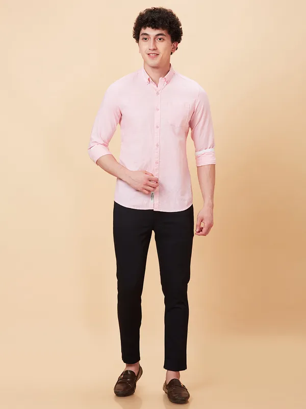 Being Human Men Slim Fit Shirts-Lt.Pink