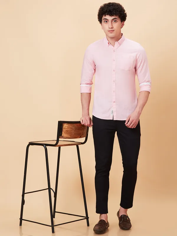 Being Human Men Slim Fit Shirts-Lt.Pink