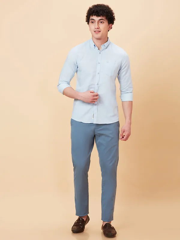 Being Human Men Slim Fit Shirts-Sky