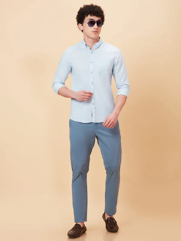 Being Human Men Slim Fit Shirts-Sky