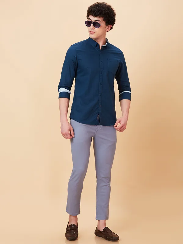 Being Human Men Slim Fit Shirts-Teal