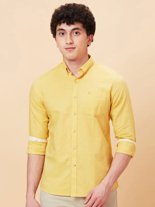 Being Human Men Slim Fit Shirts-Yellow