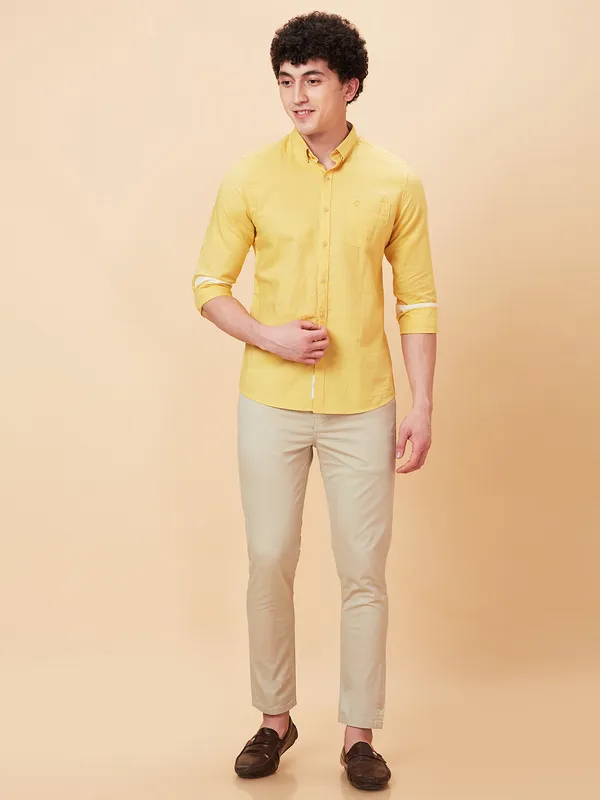 Being Human Men Slim Fit Shirts-Yellow