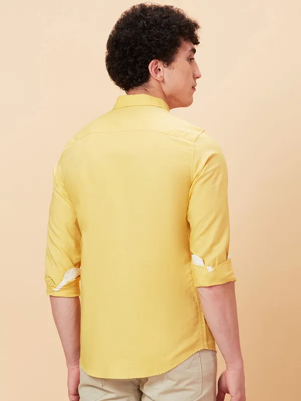 Being Human Men Slim Fit Shirts-Yellow