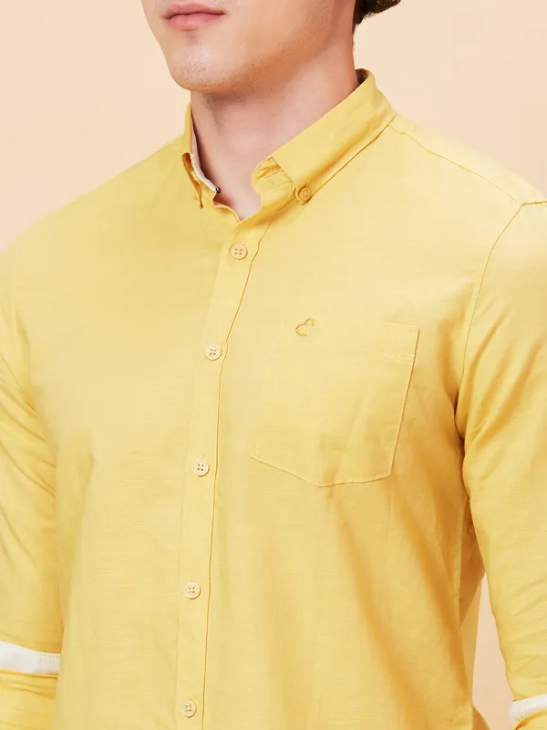 Being Human Men Slim Fit Shirts-Yellow