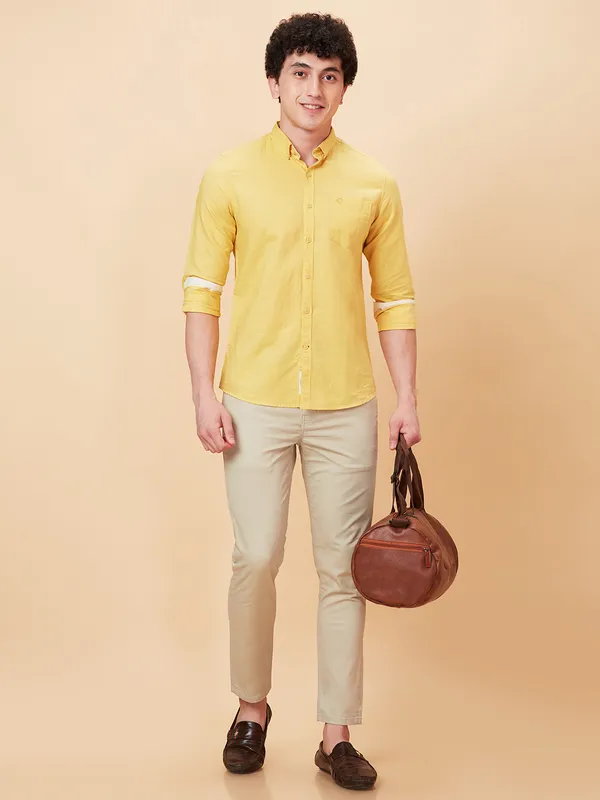 Being Human Men Slim Fit Shirts-Yellow