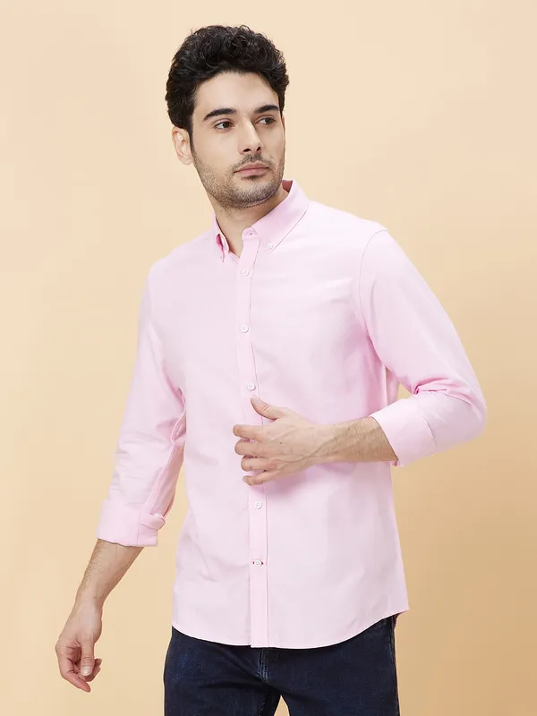 Being Human Clothing Men Slim Fit Shirts-Pink