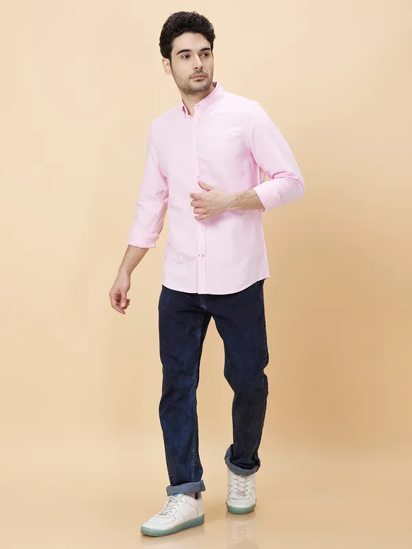 Being Human Clothing Men Slim Fit Shirts-Pink