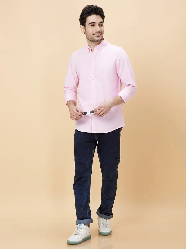 Being Human Clothing Men Slim Fit Shirts-Pink