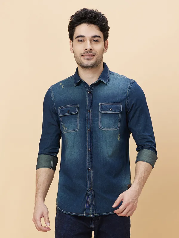Being Human Clothing Men Slim Fit Shirts-Navy